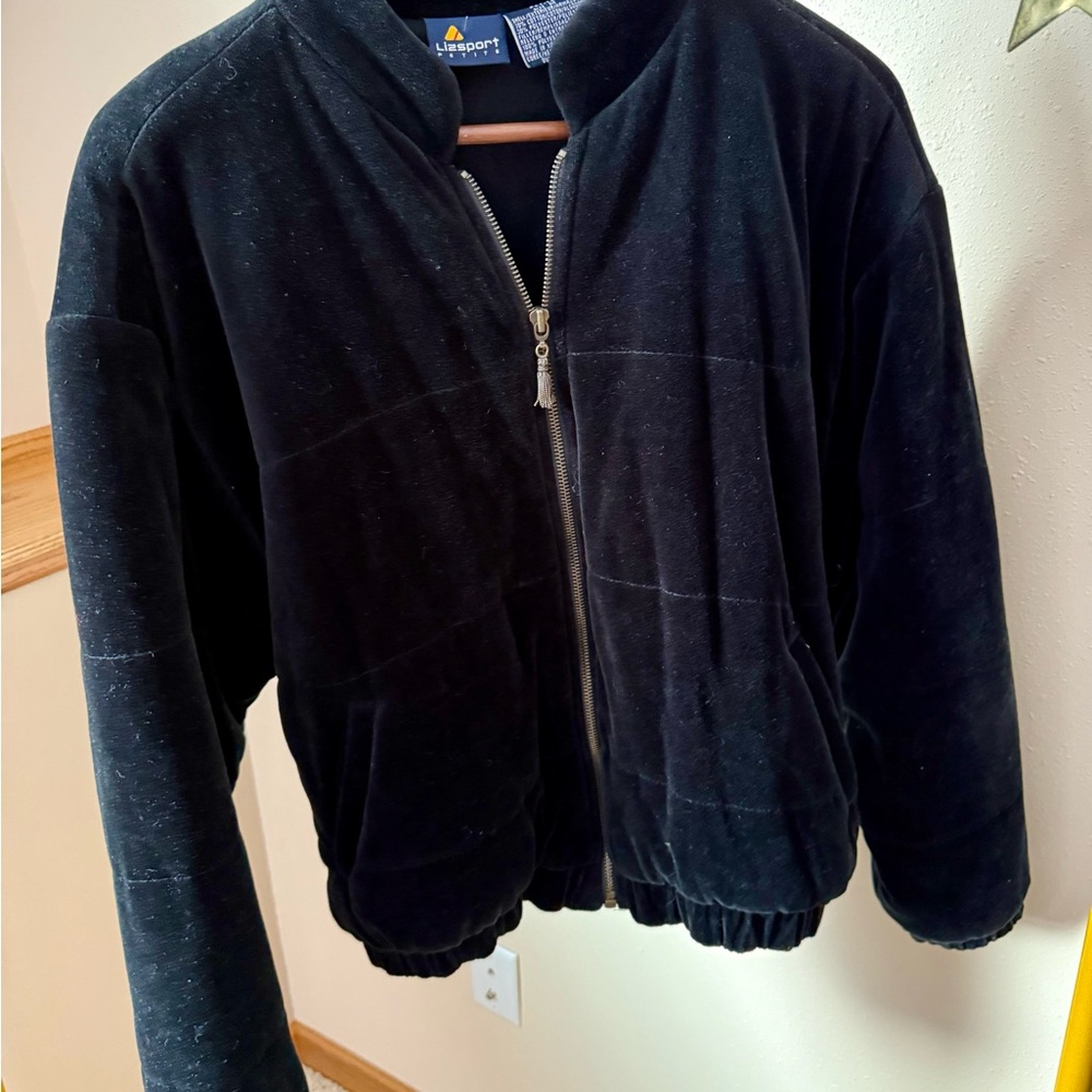 Vintage Liz Claiborne Lizsport Black Velour Bomber Jacket Petite M